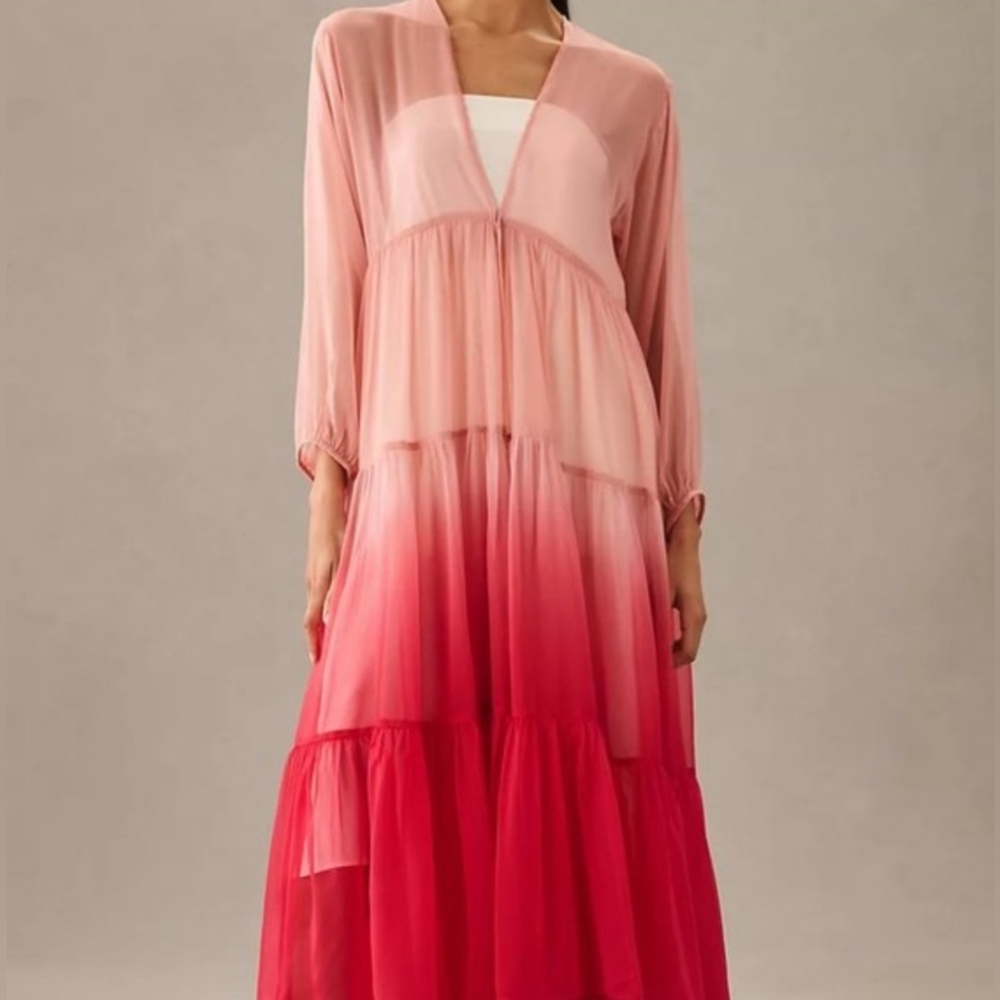 Anthropologie Tiered Sheer Ombré Duster